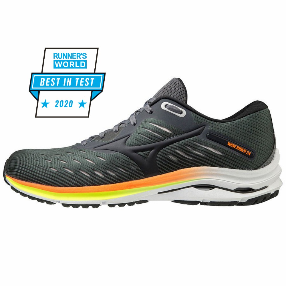 Mizuno Wave Rider 24 - Erkek Koşu Ayakkabısı - Koyu Yeşil/Turuncu Türkiye (DZWXGA-402)